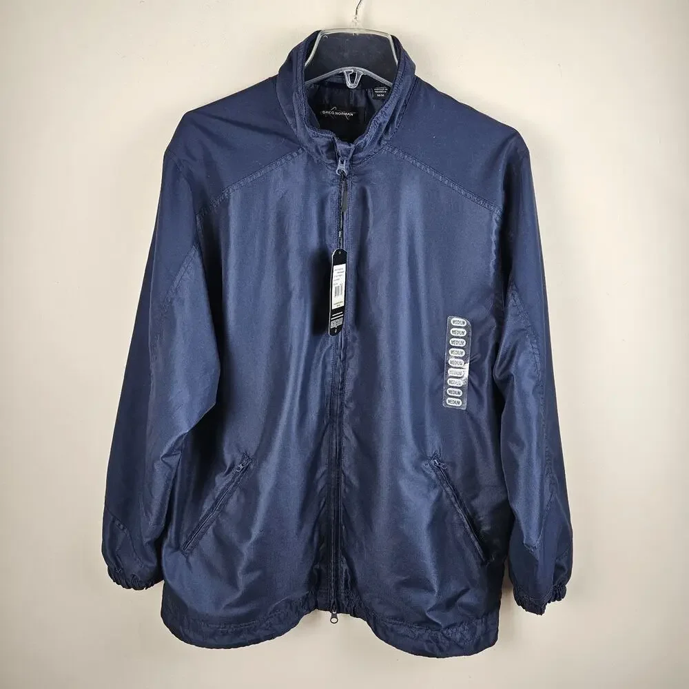 NWT Greg Norman Golf Jacket Mens Sz Medium Navy Blue Weather Essentials Lightwt